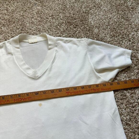Perfect Vintage 70s White Blank Basic V Neck Shirt Top Tee - Picture 7 of 8